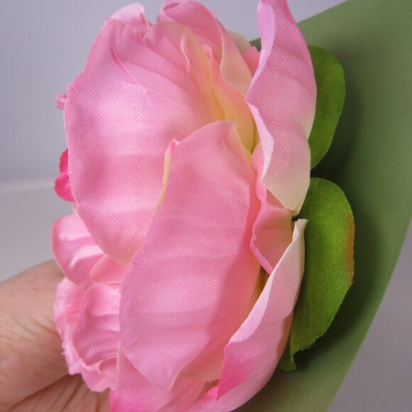 Pink Peony Faux Floral Corsage with Alligator Clip 5x5 1/2 Spring Hat Attachment - Picture 3 of 6